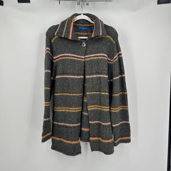 Karen Scott Womens Mohair Blend Cardigan Size M Soft Cozy Neutral Striped - Picture 1 of 8